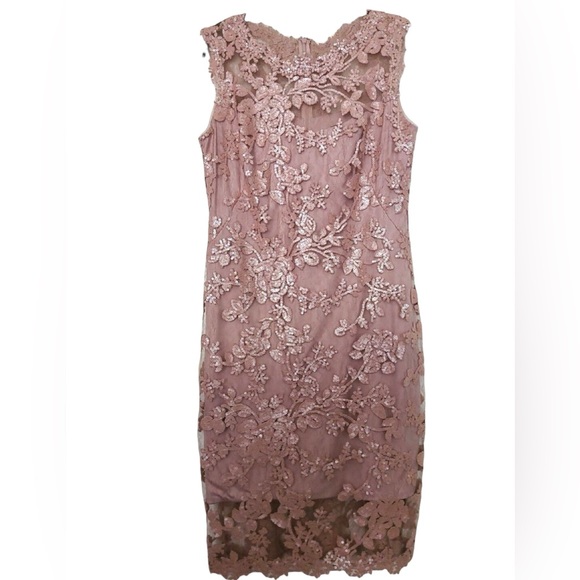 NWT Tadashi Shoji Blush Antique Pink Lace Cocktail Dress SIZE 8 - Picture 7 of 16